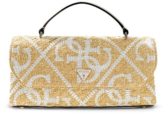 GUESS Kirsten Top Handle Flap Bag Natural / Cream White beige