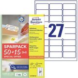 Avery Zweckform L4737REV-65 Universele etiketten 63.5 x 29.6 mm Papier Wit 65 vellen Weer verwijderbaar Inkjet, Laser