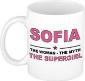 Bellatio Decorations Naam cadeau Sofia - The woman, The myth the supergirl koffie mok / beker 300 ml - Oudroze Keramiek