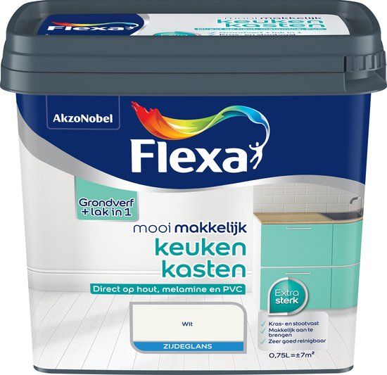 Flexa Mooi Makkelijk Verf Keukenkasten - Mooi Wit - 750 ml - Zijdeglans - Hout - Binnen