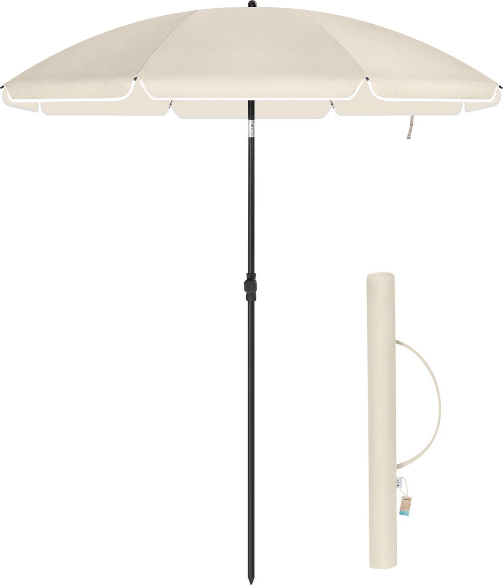 Acaza Stok Parasol, 160 cm Diameter, ronde / achthoekige tuinparasol van polyester, kantelbaar, met draagtas - Beige