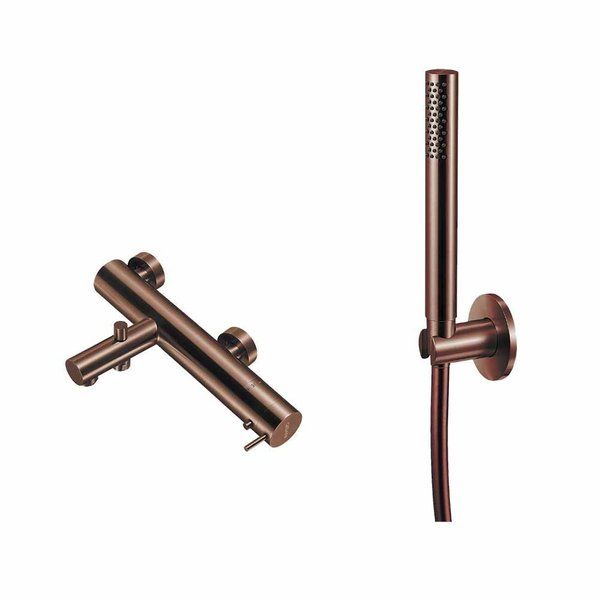 Qisani Flow opbouw badkraanset met staafhanddouche en handdouchehouder Geborsteld Copper 25641.05