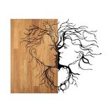 Stijlvol decoratief houten wandaccessoire, zwart & walnoot, 96 x 3 x 79 cm, 50% hout (3 cm) en 50% metaal (1,5 mm), uniek design voor moderne ruimtes