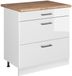 Vicco Keukenonderkast R-Line, Wit Hoogglans/Wit, 80 cm met 3 laden goudkleurig eiken werkblad
