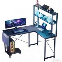 ELVANZA L-vormig gamingbureau van 148 cm, met ledverlichting en USB-poorten, hoekbureau voor computer/kantoor, met planken en opbergruimte, zwart