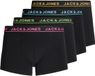 Jack & Jones Boxershorts 4-pack, Heren, Zwart, Logo, Katoen/Elastaan, Maat XL