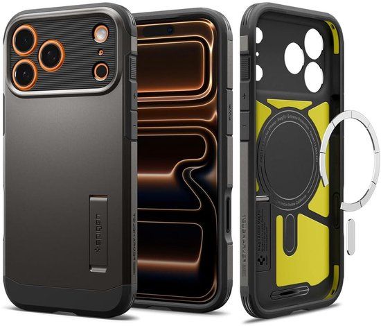Spigen Tough Armor T MagFit - Hoesje Geschikt voor Apple iPhone 17 Pro Max - Compatibel met MagSafe - Back Cover met Standaard - Gunmetal