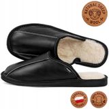 Slippers homme, cuir, doublé de peau de mouton, noir, cousu main, taille 41