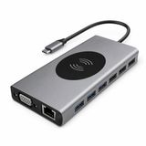 DrPhone MD7 USB-C Hub 15-in-1 – Draadloze Lader – HDMI 4K – VGA – Ethernet – SD/MicroSD – PD – Audio