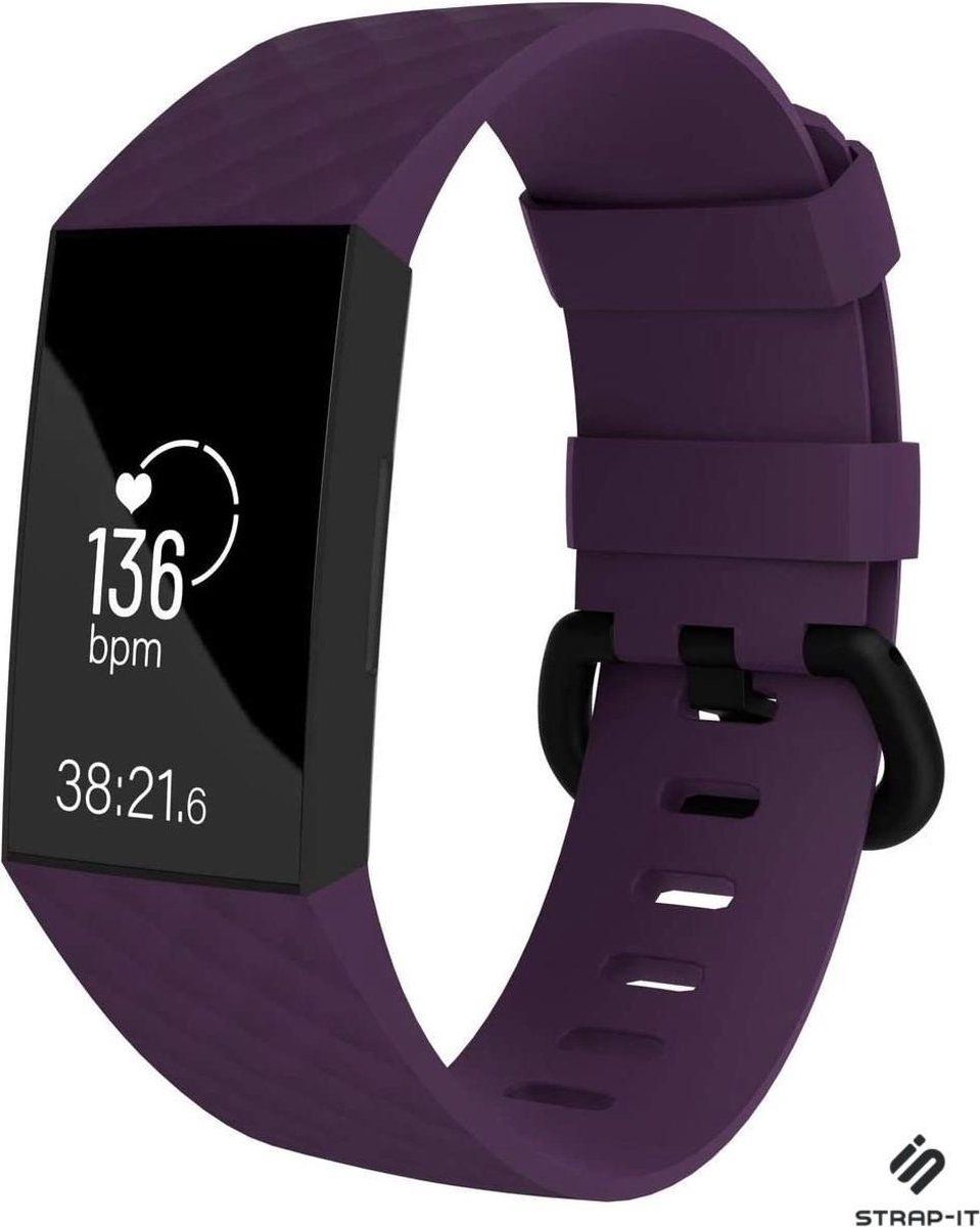 Strap-it Fitbit Charge 4 silicone band - paars - Maat: L