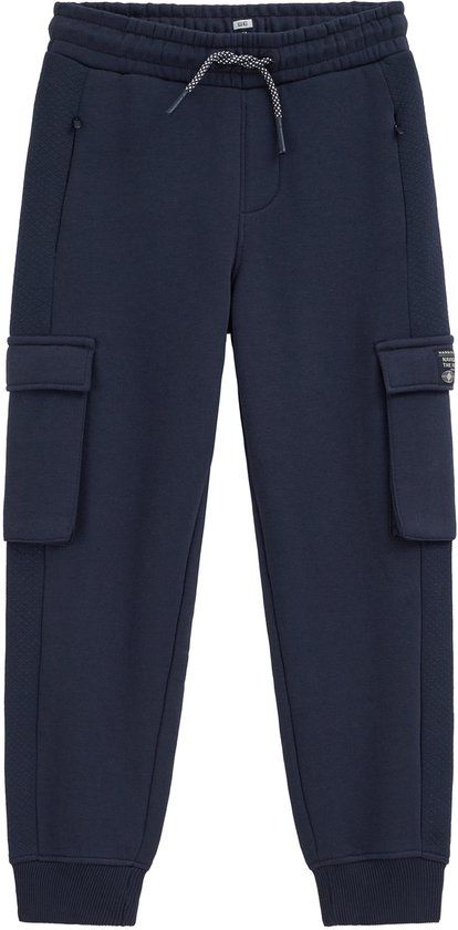 WE Fashion Jongens regular fit joggingbroek met cargozakken - Regular fit - Marineblauw - Katoen - Maat: 116