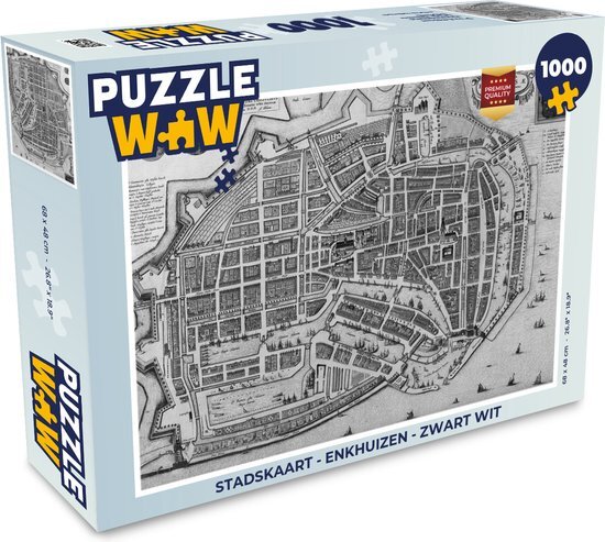 MuchoWow Puzzel Stadskaart - Enkhuizen - Zwart Wit - Legpuzzel - Puzzel 1000 stukjes volwassenen - Plattegrond - Sinterklaas cadeautjes - Sinterklaas voor grote kinderen