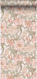 ESTAHome Behang Vintage Bloemen Oudroze en Groen - 53 cm x 10.05 m