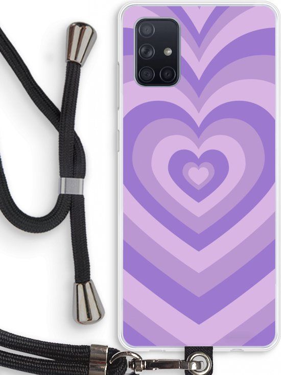 Case Company® - Samsung Galaxy A71 Hoesje met Koord - Hart Paars - Telefoonhoesje met Zwart Koord