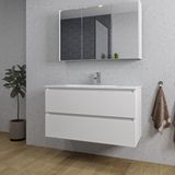 Saniclass Chaci Ensemble de meubles de salle de bain - 100x46x55cm - lavabo en céramique blanc - 1 vasque ovale - 1 trou de robinet - 2 tiroirs - meuble-miroir - blanc mat