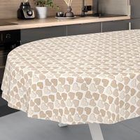 ANRO Afwasbaar tafelzeil, tuintafelkleed, voor buiten, binnen, ovaal, met afgesneden rand, motief hart, beige, 220 x 140 cm