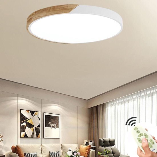 Dimbare Plafondlamp - 60W Hout LED Verlichting voor Woonkamer en Slaapkamer