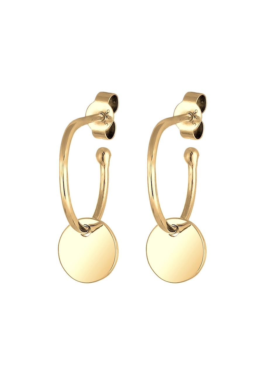 Elli Elli Earrings Women Ear Hanger Geo Plate Creole in 925 Sterling Silver Gold Plated Earrings