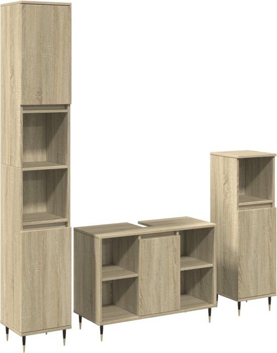 vidaXL 3-delige Badkamermeubelset Bewerkt Hout Sonoma Eikenkleurig