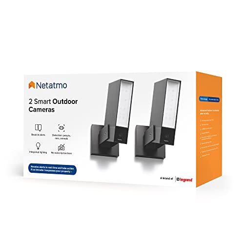 Netatmo 2 Netatmo-camera's voor slimme buitenbeveiliging, wifi, geïntegreerde schijnwerper, bewegingsdetectie, nachtzicht, gratis, NBU-2-NOC-AMZ