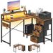 YITAHOME Multifunctioneel hoekbureau met doe-het-zelf opbergrek met 4 niveaus, 2 USB-poorten en elektrische stopcontacten, voor thuis, werkkamer, woonkamer, 130 x 100 x 75 cm, vintage bruin