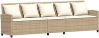 vidaXL Banc de jardin avec coussins, 5 places, beige, polyrotin