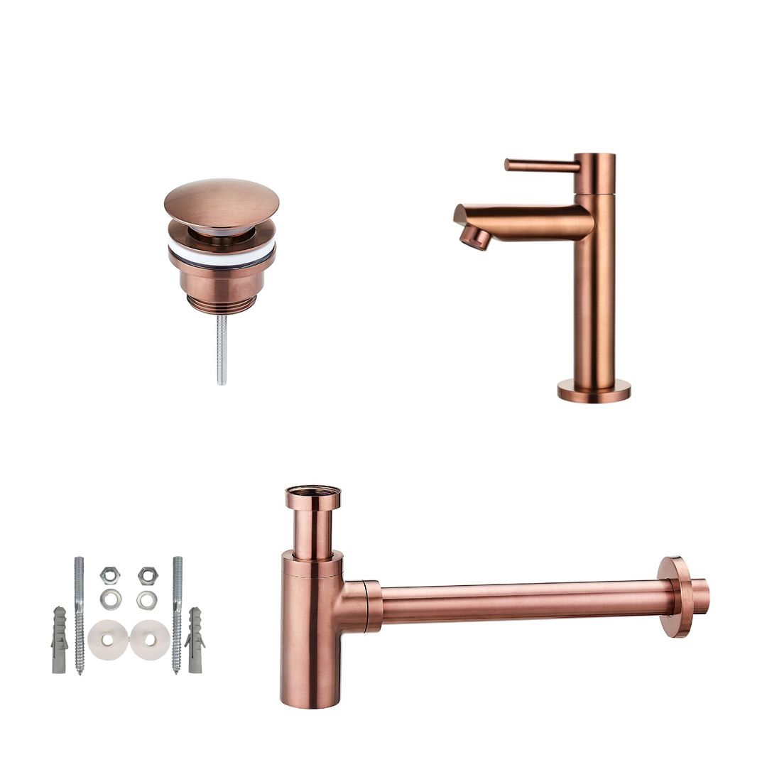 Badkamerplanet Toiletkraan set met afvoer en design sifon geborsteld brons