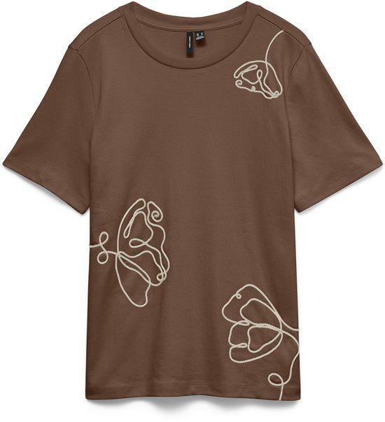 VERO MODA VMIRENE SS O-NECK T-SHIRT JRS Dames T-shirts Korte mouw Ronde hals Katoen Bruin M