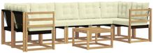 vidaXL Loungehoekbank 7 zitplaatsen Blanc et crème Acacia bois