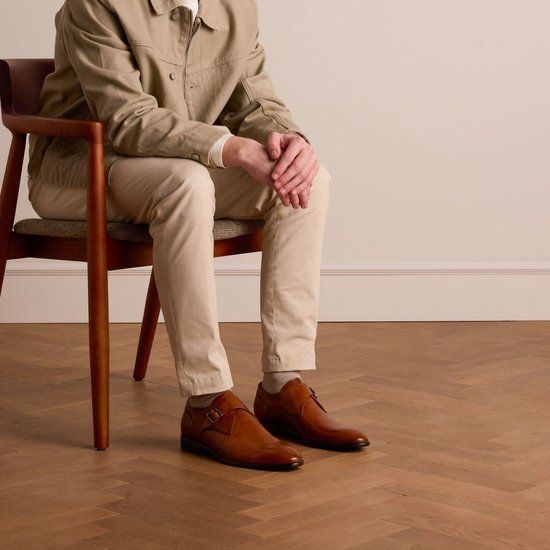 Manfield Heren Cognac leren gespschoenen Maat 41