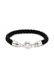 KUZZOI - Armband - Armband Heren Gedraaid Textiel Zwart Veersluiting Sterling Zilver 925 21 cm