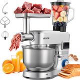 VEVOR Multifunctionele Elektrische Keukenmachine 1500W met Roestvrijstalen Kom (5,7 L) en Mengkom (1,5 L), Deegmixer met 6+P Snelheden, Deeghaak, Garde en Klopper