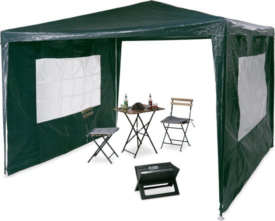 Relaxdays partytent 3x3, 2 zijwanden, party tent pe, festival, tuin paviljoen groen Bekijk onze informatiepagina over o.a. de op- en afbouw van een <lt/>a href=https://www.bol.com/nl/i/informatie-over-partytenten/N/13029/"<gt/>partytent<lt/>/a<gt/>