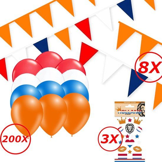 BTH Oranje Versiering Feestpakket - 211 Stuks - Koningsdag, EK/WK
