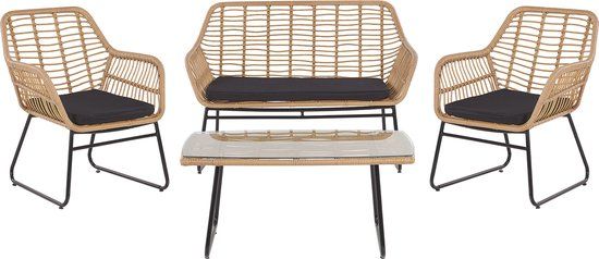 Beliani MINORI Loungeset - 4-persoons - Beige PE rotan - Weerbestendig