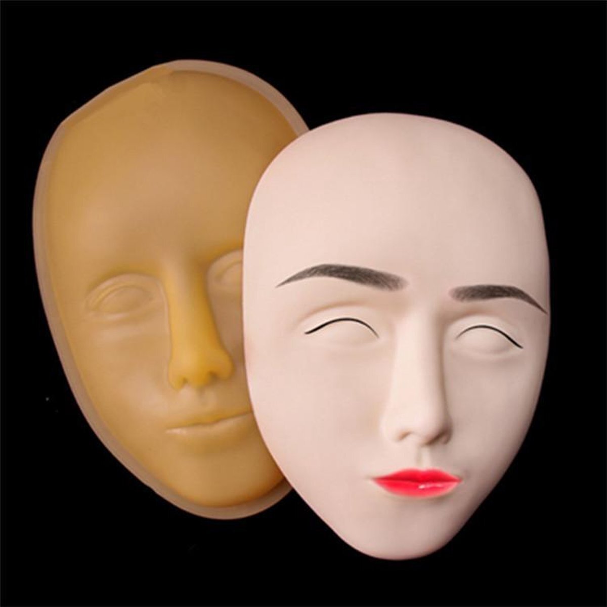 Mona 5D oefen gezicht - oefenhoofd base + 4X oefenhuid - pmu - Plastic base en 4 stuks siliconen huidmasker geschikt voor alle permanente make-uptechnieken - ogen- wenkbrauwen - lippen