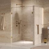 Brauer Void - Carving Nisdeur - 2-Delig - Helder Glas - 140 x 200 cm - Omkeerbaar - met Draaideur 70 cm - Aan Muur - incl. Glascoating - PVD Goud Geborsteld