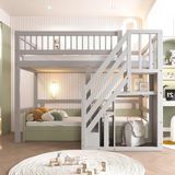OEM Houten kinderbed - Ruimtebesparende hoogslapers voor kinderen - met opbergrek - 90x200 cm - Grijs