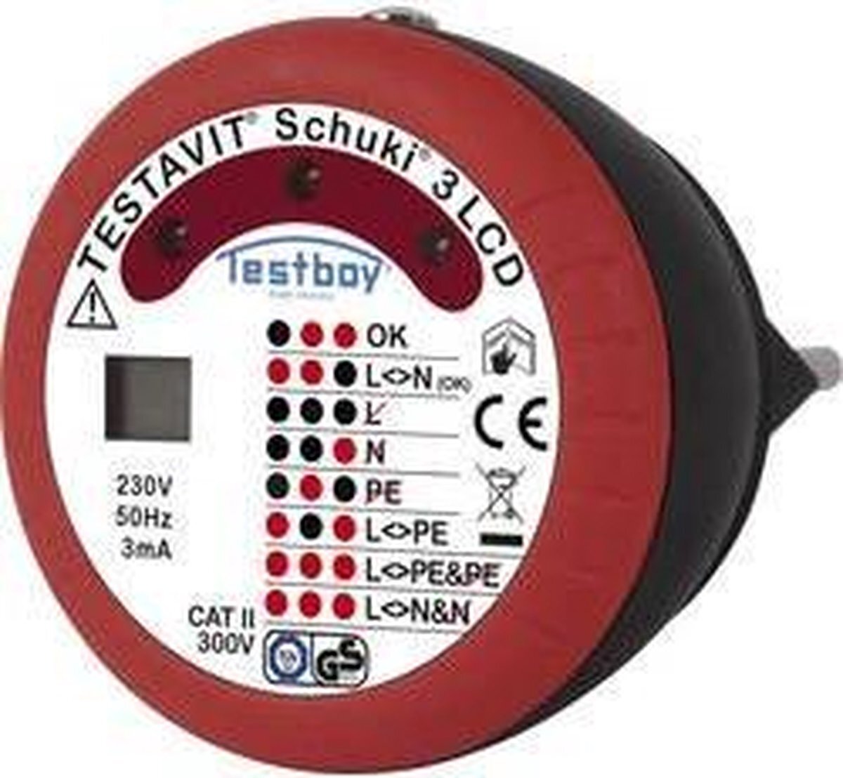 Testboy Testavit Schuki 3 LCD Stopcontacttester CAT II 300 V LED, LCD