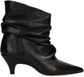Manfield - Dames - Zwarte leren slouchy enkellaarsjes - Maat 39