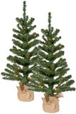 Bellatio Decorations Arbre de Noël artificiel - 2x - H75 cm - avec guirlande lumineuse - petit arbre artificiel - avec lumières LED