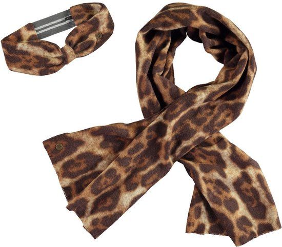 Like Flo winter sjaal + haarband meisjes - bruin - Nila - geweven, panter