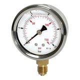 Glycerinmano. RIEGLER Glycerinmano. »Pressure line«, CrNi-stalen behuizing, aansluiting radiaal onder, G 1/4, kwaliteitskl. 1,6, mes. 0-160,0 bar/2300 psi, Ø 63