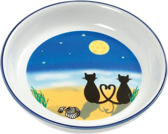 FLAMINGO Kattenvoerbak Kat en Maan - 16 cm - Wit