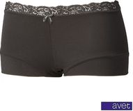 Avet Kanten boxershort dames 38832 - Dames onderbroek - kanten ondergoed -badstof kruisje - wit en zwart - Zwart / S