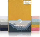 Laleni Jersey Baby/Kind Hoeslaken - Actief Ademend - Oeko-Tex Certificeerd - Babybed, Wieg, Kinderbed 60-70 x 120-140 x 15cm, pittige mosterd