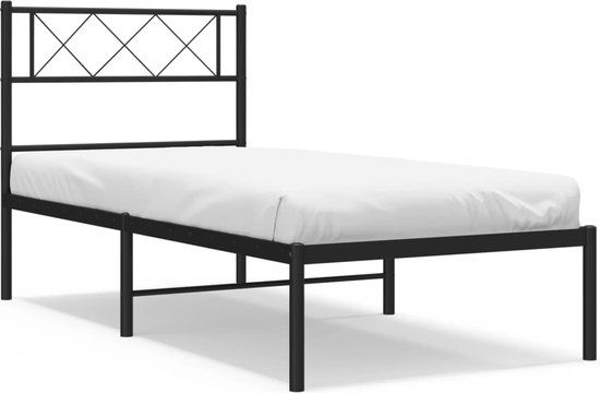 vidaXL Bedframe met hoofdbord metaal zwart 75x190 cm