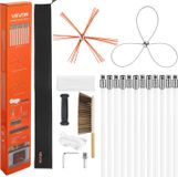 Set de nettoyage de cheminée, brosse de cheminée avec une longueur d'extension maximale de 12 mètres, nettoyeur de cheminée avec têtes de brosse doubles, brosse et lunettes de sécurité, outil de nettoyage pour cheminées, convient pour rectangulaire, carré et arche