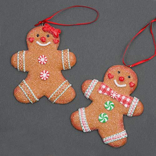 SHATCHI SHATCHI Kerstboomhangdecoraties, traditioneel peperkoekjes-paar, man en dame, kerstboom, wanddecoratie, ornamenten, 2-delige set, 10 x 8 cm