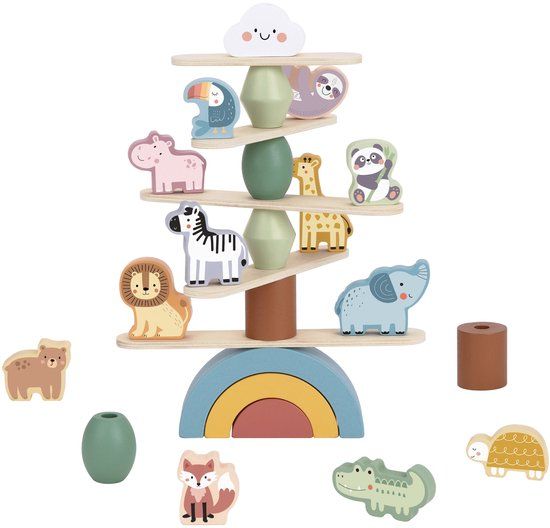 Tooky Toy Balans- en Stapelspeelgoed - FSC Hout - Dieren - 29-Delig